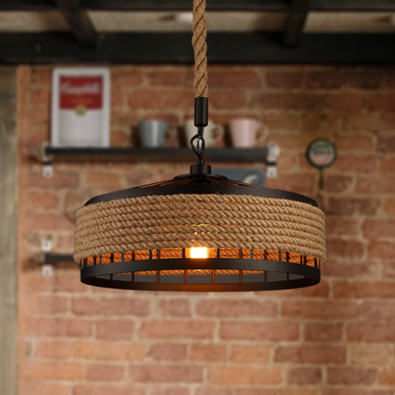 Hemp Rope Yurt Hanging Light Rustic 1 Bulb Restaurant Pendant Light Fixture in Black Clearhalo 'Ceiling Lights' 'Industrial Pendants' 'Industrial' 'Middle Century Pendants' 'Pendant Lights' 'Pendants' 'Tiffany' Lighting' 2227838_803ebe0f-520f-4990-bfc7-6528af1c42e2