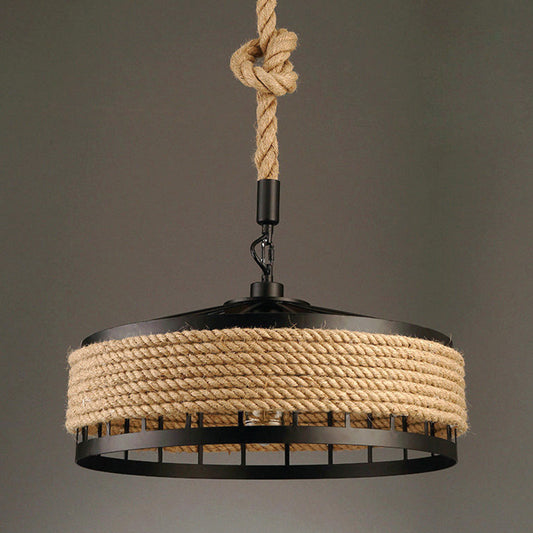 Geometric Metallic Pendant Light Antique 1-Light Restaurant Hanging Light Fixture with Hemp Rope in Brown Brown A Clearhalo 'Art Deco Pendants' 'Cast Iron' 'Ceiling Lights' 'Ceramic' 'Crystal' 'Industrial Pendants' 'Industrial' 'Metal' 'Middle Century Pendants' 'Pendant Lights' 'Pendants' 'Tiffany' Lighting' 2227856