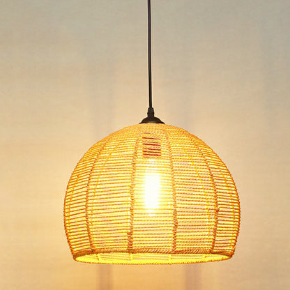 Hemp Rope Shaded Hanging Light Rustic 1 Bulb Restaurant Pendant Light Fixture in Brown Brown D Clearhalo 'Ceiling Lights' 'Lighting' 'Pendant Lights' 2227861_a3cff8de-8701-4f3c-b331-7df205d679ee