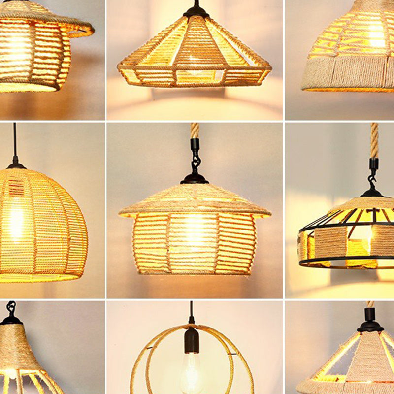 Hemp Rope Shaded Hanging Light Rustic 1 Bulb Restaurant Pendant Light Fixture in Brown Clearhalo 'Ceiling Lights' 'Lighting' 'Pendant Lights' 2227863_64687c1e-d78e-42e2-a01c-267b1f0173e9