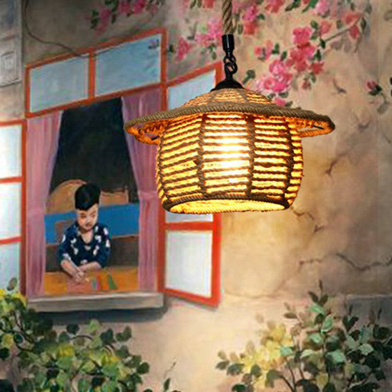 Hemp Rope Shaded Hanging Light Rustic 1 Bulb Restaurant Pendant Light Fixture in Brown Clearhalo 'Ceiling Lights' 'Lighting' 'Pendant Lights' 2227867_948ac4a8-0c8b-48ac-9ffa-4fdf08c18c8b