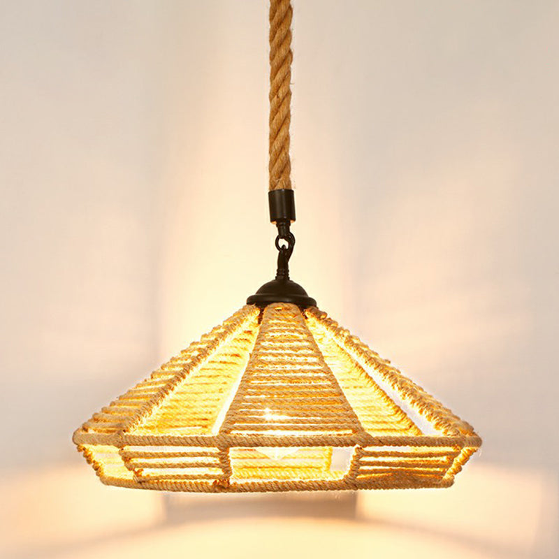 Hemp Rope Shaded Hanging Light Rustic 1 Bulb Restaurant Pendant Light Fixture in Brown Brown E Clearhalo 'Ceiling Lights' 'Lighting' 'Pendant Lights' 2227870_a67e24ca-9663-48cd-b447-2c1c9924320e