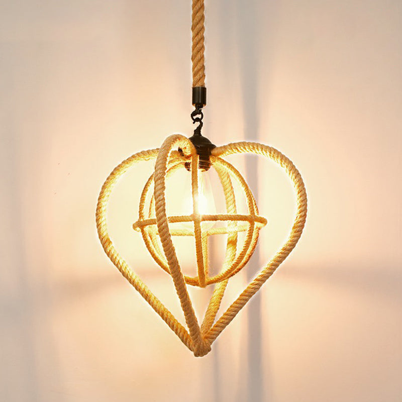 Hemp Rope Shaded Hanging Light Rustic 1 Bulb Restaurant Pendant Light Fixture in Brown Brown N Clearhalo 'Ceiling Lights' 'Lighting' 'Pendant Lights' 2227871_5c0bbbf7-b124-4418-af29-d25bb9753cb0