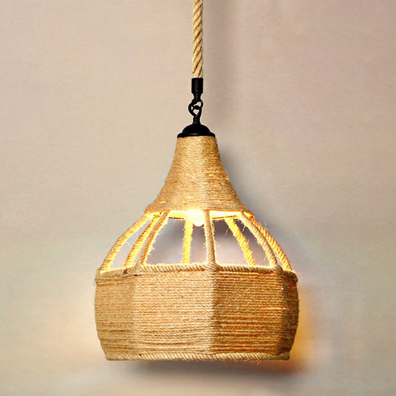 Hemp Rope Shaded Hanging Light Rustic 1 Bulb Restaurant Pendant Light Fixture in Brown Brown H Clearhalo 'Ceiling Lights' 'Lighting' 'Pendant Lights' 2227872_70ff743b-1ea2-4b3a-a1a0-c141574bbf3c