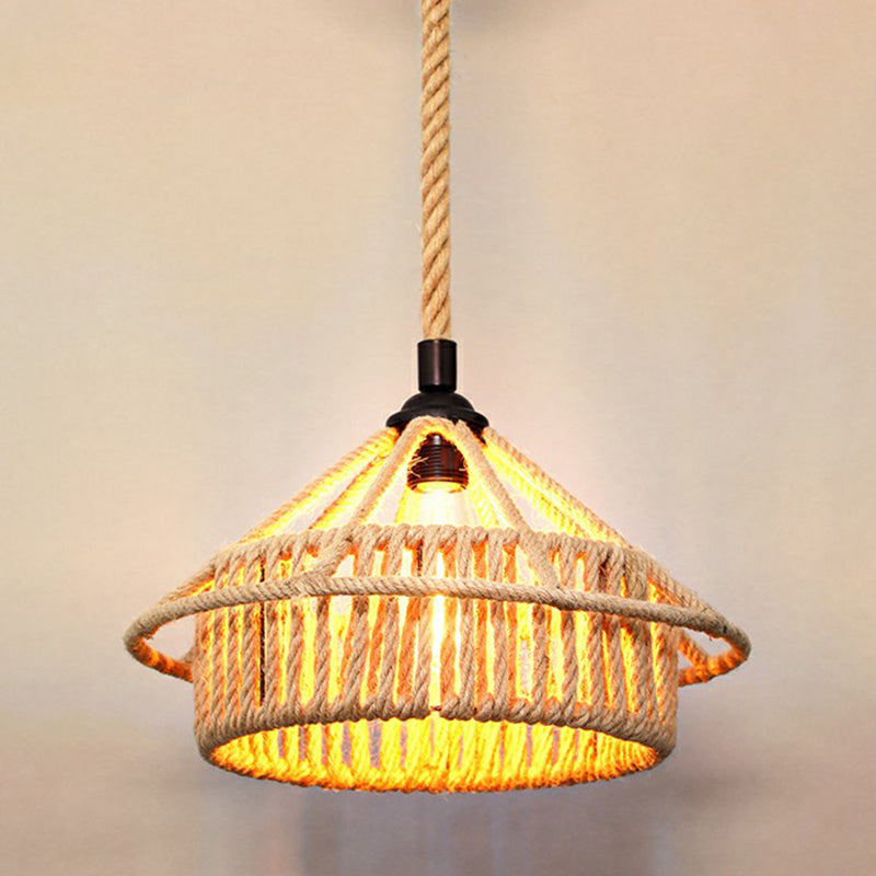 Hemp Rope Shaded Hanging Light Rustic 1 Bulb Restaurant Pendant Light Fixture in Brown Brown M Clearhalo 'Ceiling Lights' 'Lighting' 'Pendant Lights' 2227873_0edbca37-6e1d-4663-8751-81d531c34ab0