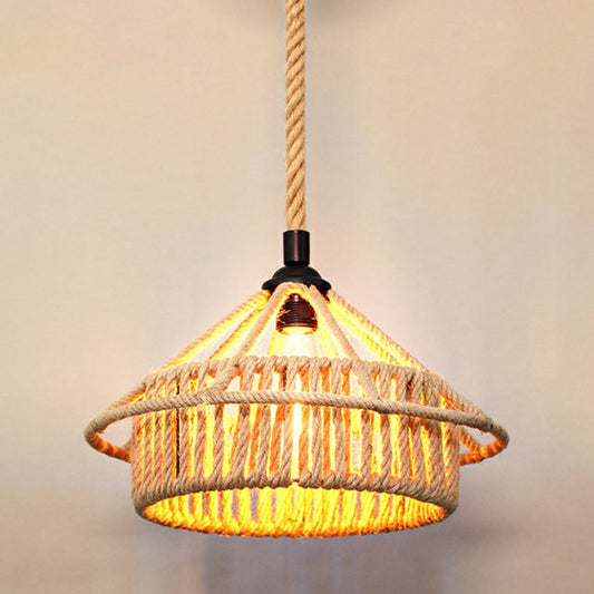 Hemp Rope Shaded Hanging Light Rustic 1��Bulb Restaurant Pendant Light Fixture in Brown Brown M Clearhalo 'Ceiling Lights' 'Industrial Pendants' 'Industrial' 'Middle Century Pendants' 'Pendant Lights' 'Pendants' 'Tiffany' Lighting' 2227873