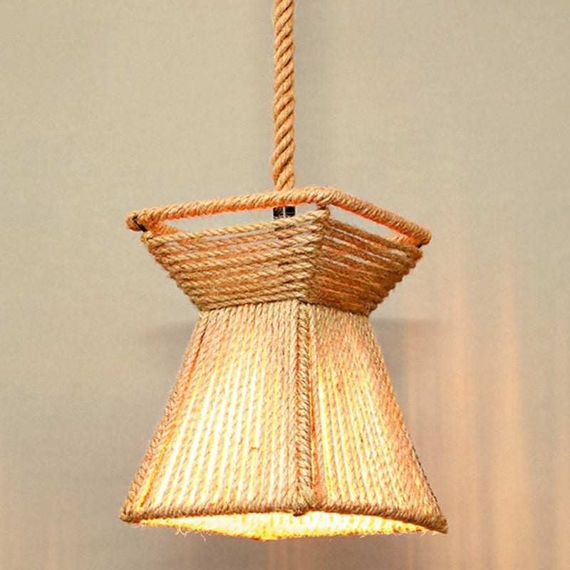 Hemp Rope Shaded Hanging Light Rustic 1 Bulb Restaurant Pendant Light Fixture in Brown Brown K Clearhalo 'Ceiling Lights' 'Lighting' 'Pendant Lights' 2227874_2559cc14-b43d-40fd-9175-3b51f1e22f8b