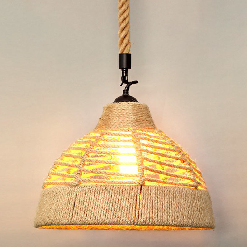 Hemp Rope Shaded Hanging Light Rustic 1��Bulb Restaurant Pendant Light Fixture in Brown Brown G Clearhalo 'Ceiling Lights' 'Industrial Pendants' 'Industrial' 'Middle Century Pendants' 'Pendant Lights' 'Pendants' 'Tiffany' Lighting' 2227877