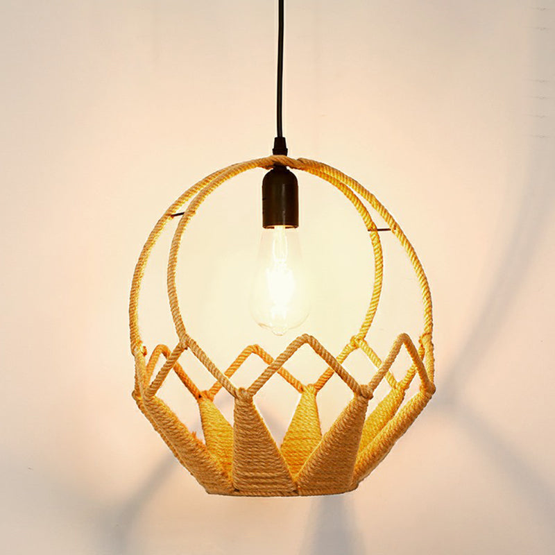 Hemp Rope Shaded Hanging Light Rustic 1 Bulb Restaurant Pendant Light Fixture in Brown Brown I Clearhalo 'Ceiling Lights' 'Lighting' 'Pendant Lights' 2227878_0353dd58-08e8-45d6-bfab-cf0d97e4c8dd