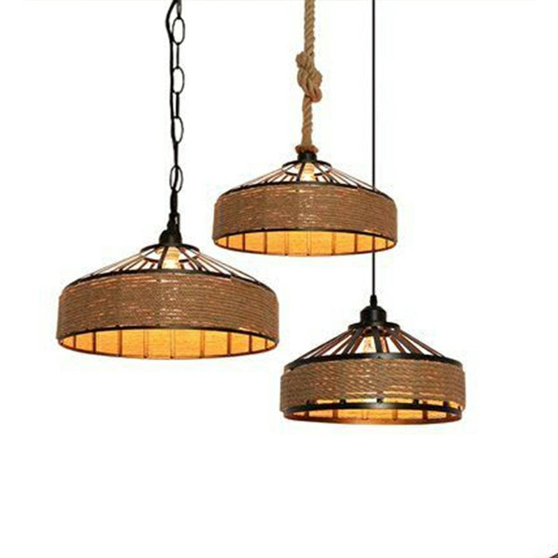 Retro Style Yurt Suspension Lighting 1 Head Hemp Rope Pendant Ceiling Light in Brown Clearhalo 'Ceiling Lights' 'Lighting' 'Pendant Lights' 2227884_6ae76a4a-6053-4c2c-9803-cc31302496a3