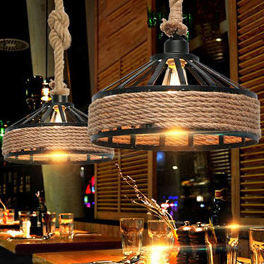 Retro Style Yurt Suspension Lighting 1��Head Hemp Rope Pendant Ceiling Light in Brown Brown Clearhalo 'Ceiling Lights' 'Industrial Pendants' 'Industrial' 'Middle Century Pendants' 'Pendant Lights' 'Pendants' 'Tiffany' Lighting' 2227885