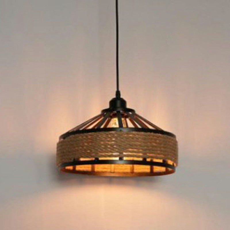 Retro Style Yurt Suspension Lighting 1 Head Hemp Rope Pendant Ceiling Light in Brown Clearhalo 'Ceiling Lights' 'Lighting' 'Pendant Lights' 2227887_a2b11dc9-c13a-4a85-803c-9b1495c654fd