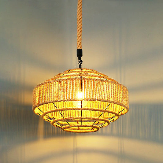 Hemp Rope Shaded Pendant Light Antique 1-Light Restaurant Hanging Light Fixture in Brown Brown M Clearhalo 'Ceiling Lights' 'Industrial Pendants' 'Industrial' 'Middle Century Pendants' 'Pendant Lights' 'Pendants' 'Tiffany' Lighting' 2227927