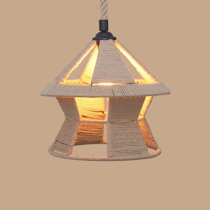 1 Bulb Hanging Light Rustic Style Wrapped Hemp Rope Pendant Light Fixture in Brown Brown C Clearhalo 'Ceiling Lights' 'Lighting' 'Pendant Lights' 2227934_9cd06f4b-ec20-4633-8a61-47817c70bd74