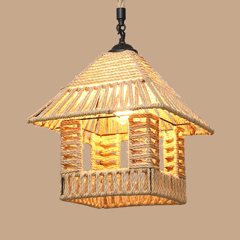 1 Bulb Hanging Light Rustic Style Wrapped Hemp Rope Pendant Light Fixture in Brown Brown K Clearhalo 'Ceiling Lights' 'Lighting' 'Pendant Lights' 2227935_15cf739f-ad91-4161-960e-4595d4a93854