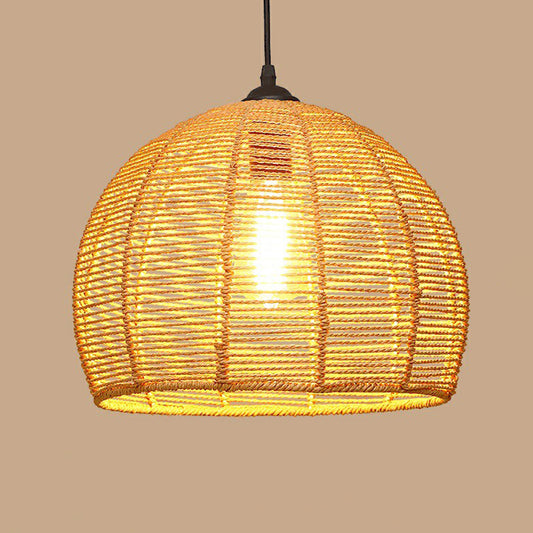 1 Bulb Hanging Light Rustic Style Wrapped Hemp Rope Pendant Light Fixture in Brown Brown B Clearhalo 'Ceiling Lights' 'Lighting' 'Pendant Lights' 2227936_7f0694a5-ab09-4840-9b9a-21b1506b9b02