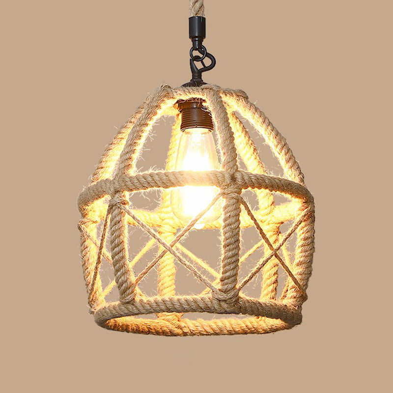 1 Bulb Hanging Light Rustic Style Wrapped Hemp Rope Pendant Light Fixture in Brown Brown D Clearhalo 'Ceiling Lights' 'Lighting' 'Pendant Lights' 2227937_d47f1832-d8cd-438a-8b1f-9f0f0d5ca9cc