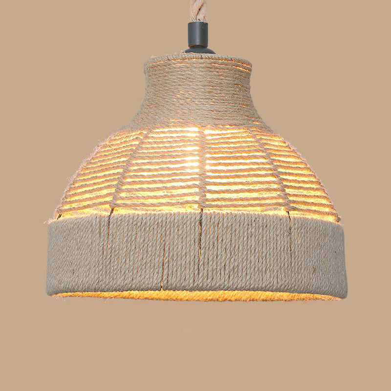1 Bulb Hanging Light Rustic Style Wrapped Hemp Rope Pendant Light Fixture in Brown Brown H Clearhalo 'Ceiling Lights' 'Lighting' 'Pendant Lights' 2227938_5d021ec3-ae2e-4abf-941b-8fe21e3aa032