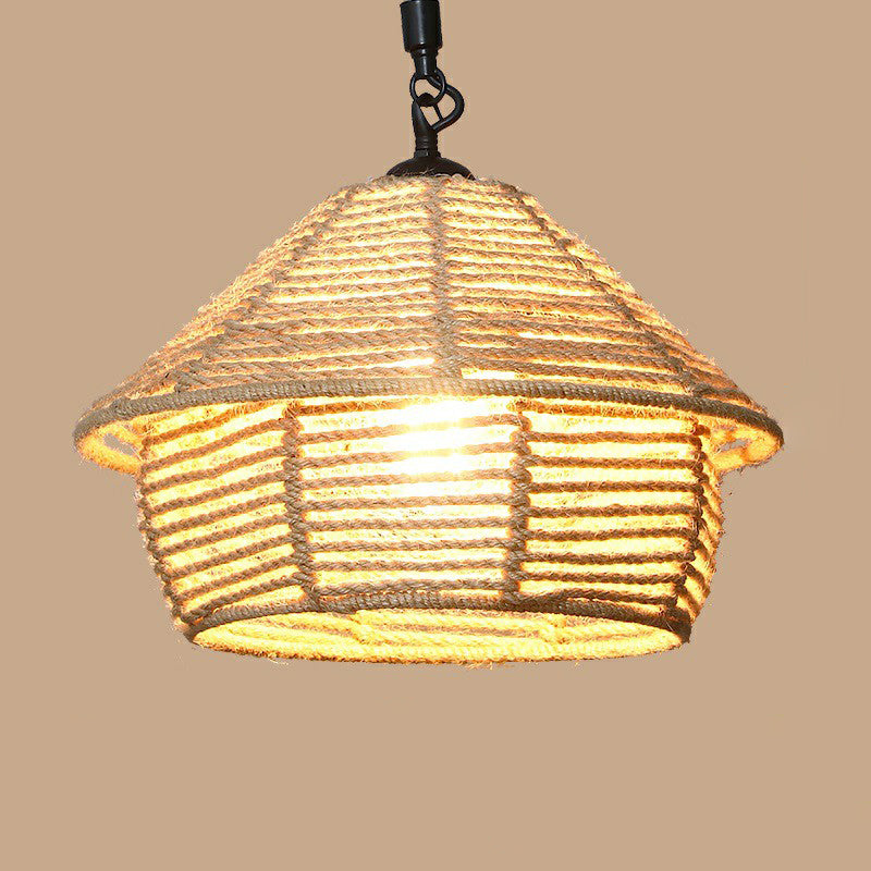 1 Bulb Hanging Light Rustic Style Wrapped Hemp Rope Pendant Light Fixture in Brown Brown I Clearhalo 'Ceiling Lights' 'Lighting' 'Pendant Lights' 2227939_c2ff2b4d-4e6e-4a30-b448-42f3dfcccffc