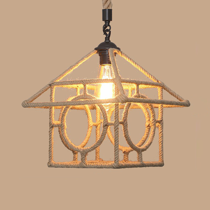 1 Bulb Hanging Light Rustic Style Wrapped Hemp Rope Pendant Light Fixture in Brown Brown J Clearhalo 'Ceiling Lights' 'Lighting' 'Pendant Lights' 2227940_fa233b26-7aaa-4af6-9015-09add7ed5628