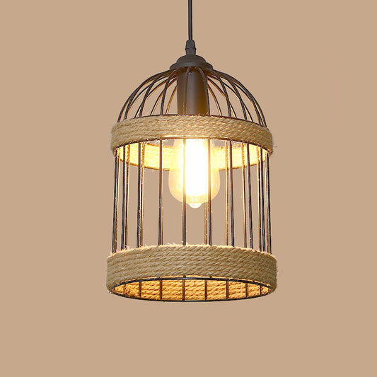 1 Bulb Hanging Light Rustic Style Wrapped Hemp Rope Pendant Light Fixture in Brown Brown N Clearhalo 'Ceiling Lights' 'Lighting' 'Pendant Lights' 2227941_65cbf702-6f34-4b4a-b12b-17d4ebaaa415