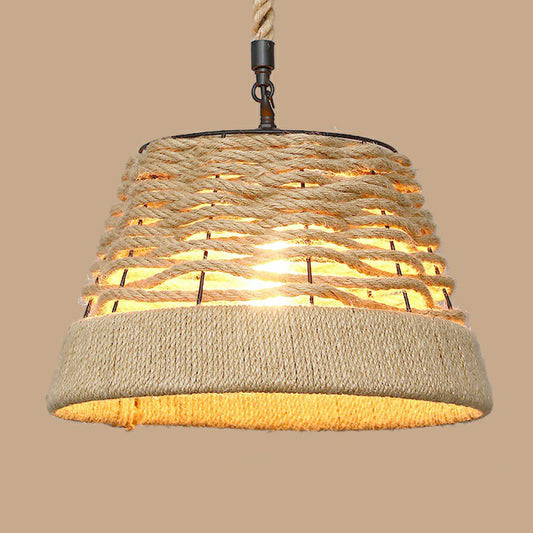 1��Bulb Hanging Light Rustic Style Wrapped Hemp Rope Pendant Light Fixture in Brown Brown E Clearhalo 'Ceiling Lights' 'Industrial Pendants' 'Industrial' 'Middle Century Pendants' 'Pendant Lights' 'Pendants' 'Tiffany' Lighting' 2227942