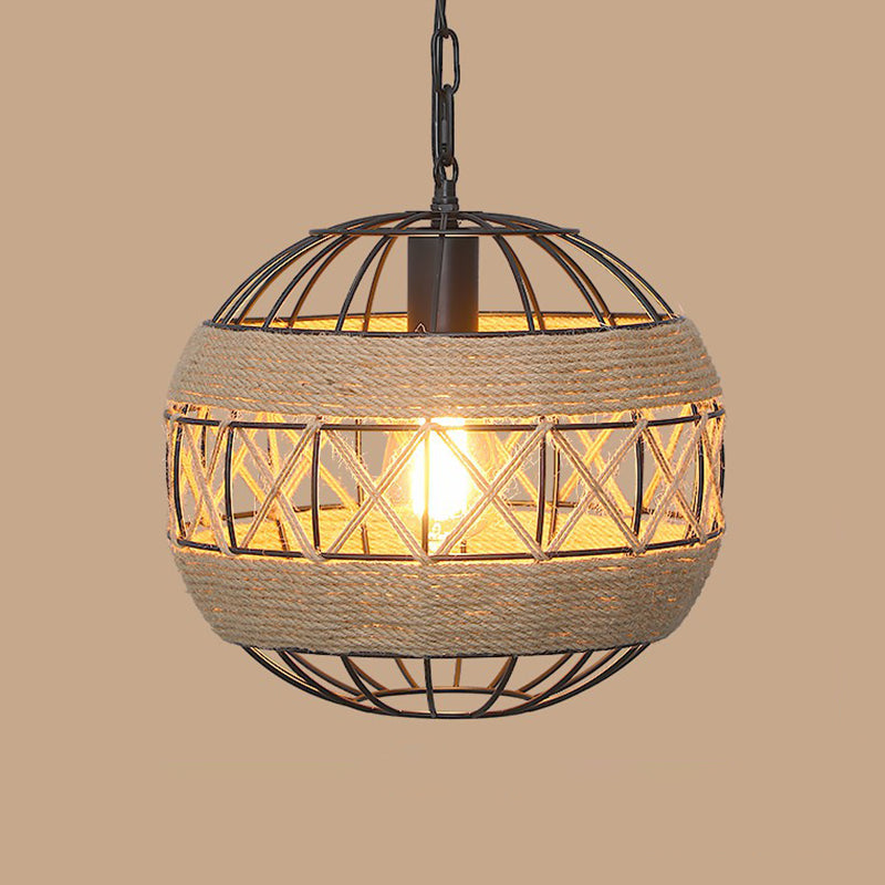 1 Bulb Hanging Light Rustic Style Wrapped Hemp Rope Pendant Light Fixture in Brown Brown F Clearhalo 'Ceiling Lights' 'Lighting' 'Pendant Lights' 2227943_007742e9-6484-4d08-a72d-650d59b81fdc