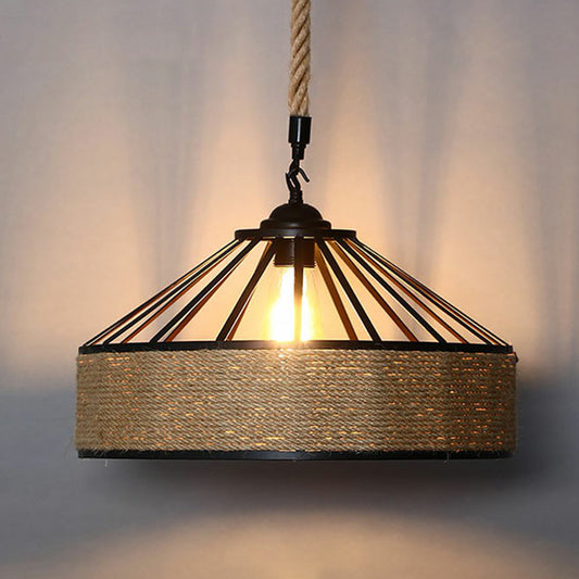 1��Bulb Hanging Light Rustic Style Wrapped Hemp Rope Pendant Light Fixture in Brown Brown M Clearhalo 'Ceiling Lights' 'Industrial Pendants' 'Industrial' 'Middle Century Pendants' 'Pendant Lights' 'Pendants' 'Tiffany' Lighting' 2227945