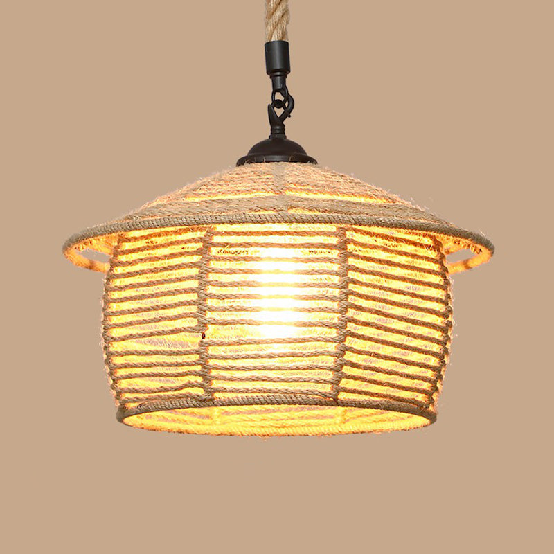1 Bulb Hanging Light Rustic Style Wrapped Hemp Rope Pendant Light Fixture in Brown Brown L Clearhalo 'Ceiling Lights' 'Lighting' 'Pendant Lights' 2227946_a0f7e4a1-009b-4e90-a612-e005b5766d4a