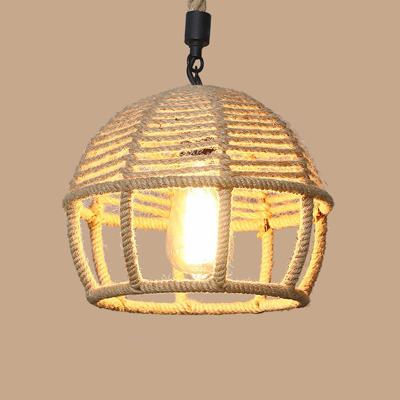 1 Bulb Hanging Light Rustic Style Wrapped Hemp Rope Pendant Light Fixture in Brown Brown A Clearhalo 'Ceiling Lights' 'Lighting' 'Pendant Lights' 2227947_ba2d525c-5172-4c43-a625-9f3959baddd7
