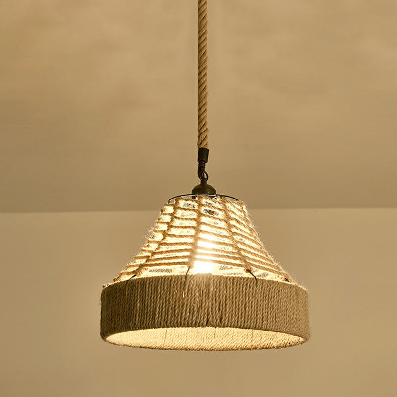 1-Light Pendant Light Antique Hemp Rope Hanging Light Fixture in Brown for Restaurant Brown J Clearhalo 'Ceiling Lights' 'Pendant Lights' 'Pendants' Lighting' 2227967_c59f19c0-7ddb-44c4-b823-1862237d8db4