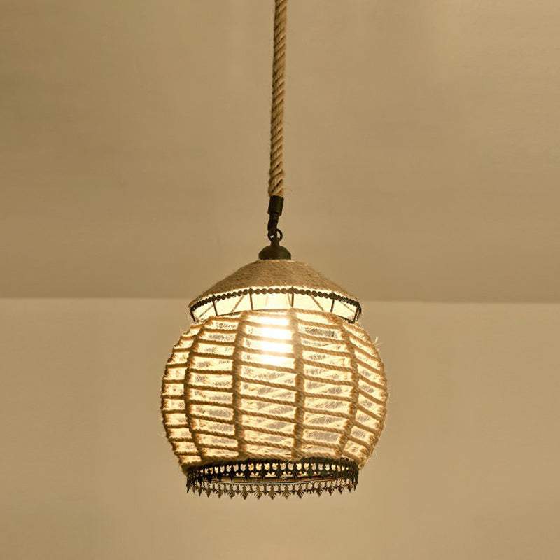 1-Light Pendant Light Antique Hemp Rope Hanging Light Fixture in Brown for Restaurant Brown L Clearhalo 'Ceiling Lights' 'Pendant Lights' 'Pendants' Lighting' 2227979_237d174d-3bb8-4813-9d15-debf6cdb2c7d
