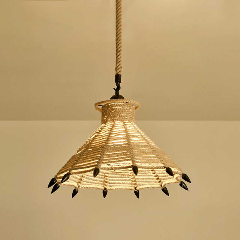 1-Light Pendant Light Antique Hemp Rope Hanging Light Fixture in Brown for Restaurant Brown E Clearhalo 'Ceiling Lights' 'Pendant Lights' 'Pendants' Lighting' 2227980_83625f8b-4090-480a-b0da-5a94f959de02