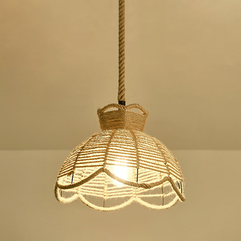 1-Light Pendant Light Antique Hemp Rope Hanging Light Fixture in Brown for Restaurant Brown G Clearhalo 'Ceiling Lights' 'Pendant Lights' 'Pendants' Lighting' 2227981_c296d719-e3e4-43a5-8b90-0035ebfd95db