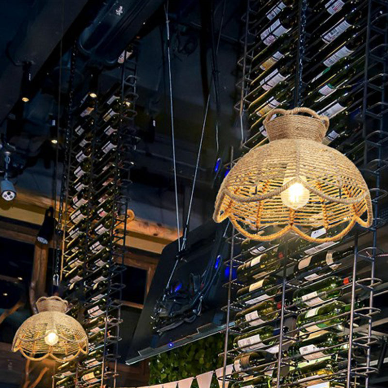 Rustic Style Wrapped Hanging Light 1 Bulb Hemp Rope Pendant Light ...