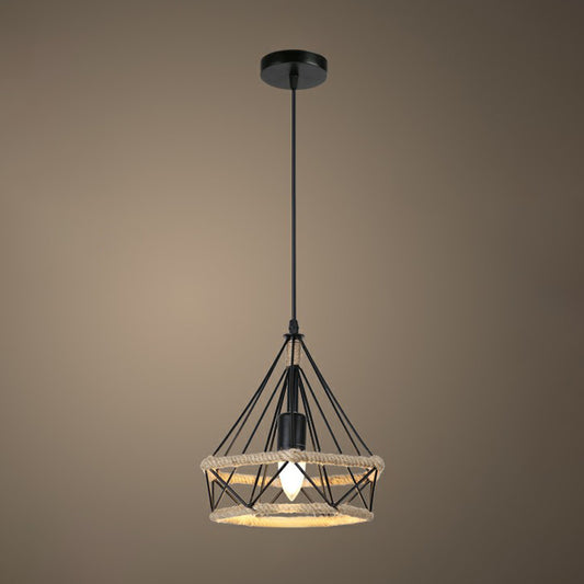 Rustic Style Wrapped Hanging Light 1��Bulb Hemp Rope Pendant Light Fixture in Brown Brown A Clearhalo 'Ceiling Lights' 'Industrial Pendants' 'Industrial' 'Middle Century Pendants' 'Pendant Lights' 'Pendants' 'Tiffany' Lighting' 2227989