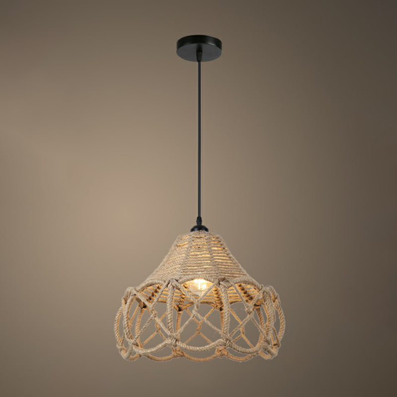 Rustic Style Wrapped Hanging Light 1 Bulb Hemp Rope Pendant Light Fixture in Brown Brown H Clearhalo 'Ceiling Lights' 'Lighting' 'Pendant Lights' 2227990_c38599b1-01f7-470c-b6f7-79acd7248ce9