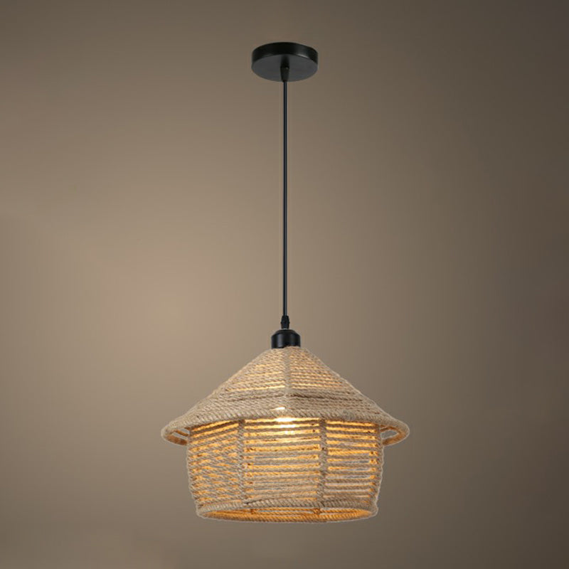 Rustic Style Wrapped Hanging Light 1 Bulb Hemp Rope Pendant Light Fixture in Brown Brown F Clearhalo 'Ceiling Lights' 'Lighting' 'Pendant Lights' 2227991_f33a2f40-ced5-48f5-bdb9-c2245cd0b7b2