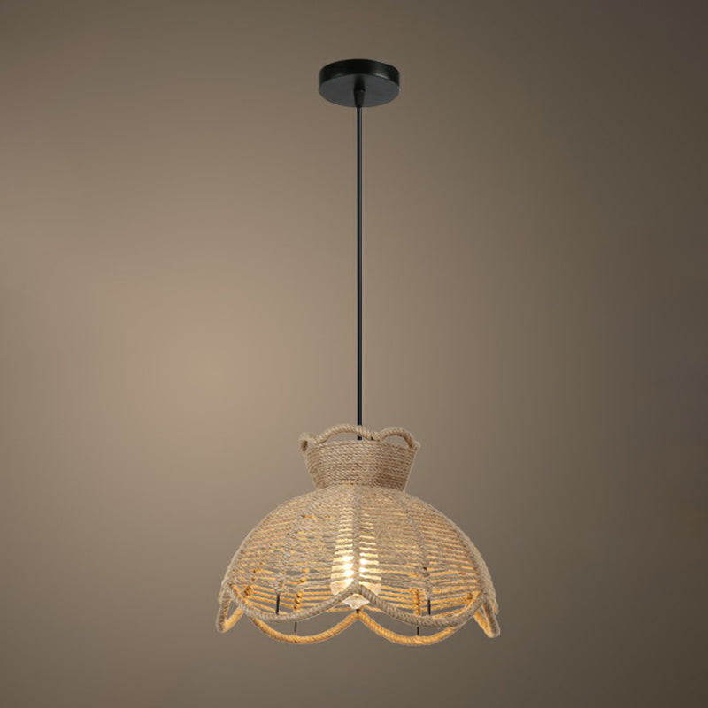 Rustic Style Wrapped Hanging Light 1 Bulb Hemp Rope Pendant Light Fixture in Brown Brown G Clearhalo 'Ceiling Lights' 'Lighting' 'Pendant Lights' 2227992_c5d94acc-a5e9-4edd-8182-dd58902c5713