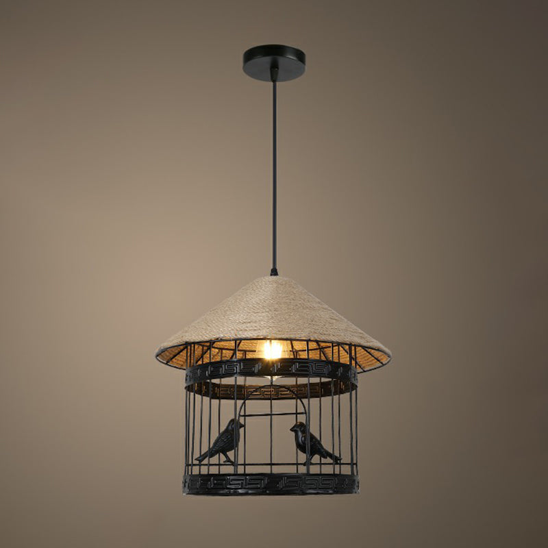 Rustic Style Wrapped Hanging Light 1 Bulb Hemp Rope Pendant Light Fixture in Brown Brown E Clearhalo 'Ceiling Lights' 'Lighting' 'Pendant Lights' 2227994_73c571d9-c62e-4640-a314-f02445e6ec2a