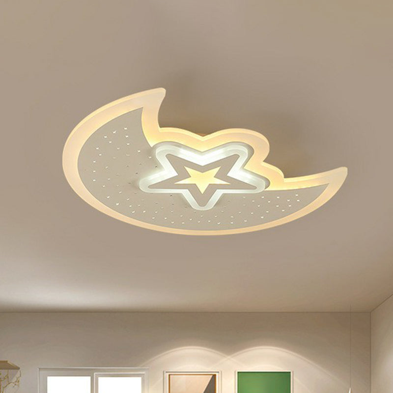 Crescent and Star Flush Ceiling Light Contemporary Acrylic White LED Flush Mount Lighting Fixture White Inner White Outer Warm Clearhalo 'Ceiling Lights' 'Close To Ceiling Lights' 'Close to ceiling' 'Flush mount' Lighting' 2228058