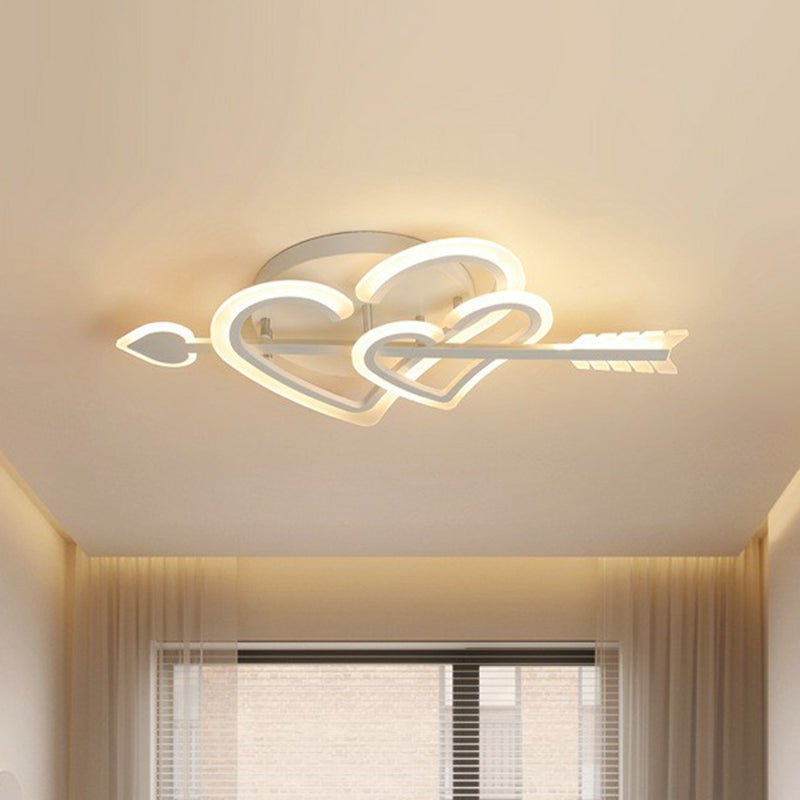Heart and Arrow Acrylic LED Flush Mount Nordic White Semi Flush Lighting for Bedroom White Warm Clearhalo 'Ceiling Lights' 'Close To Ceiling Lights' 'Close to ceiling' 'Semi-flushmount' Lighting' 2228094