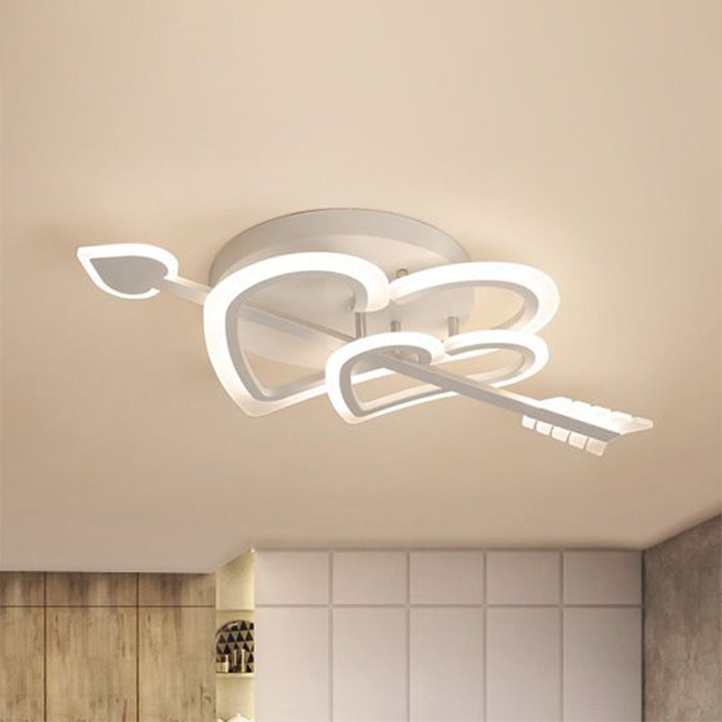 Heart and Arrow Acrylic LED Flush Mount Nordic White Semi Flush Lighting for Bedroom Clearhalo 'Ceiling Lights' 'Close To Ceiling Lights' 'Close to ceiling' 'Semi-flushmount' Lighting' 2228096