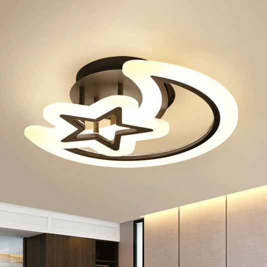 Crescent and Star LED Semi Flush Light Modern Style Acrylic Bedroom Ceiling Flush Mount Black Warm Clearhalo 'Ceiling Lights' 'Close To Ceiling Lights' 'Close to ceiling' 'Semi-flushmount' Lighting' 2228114