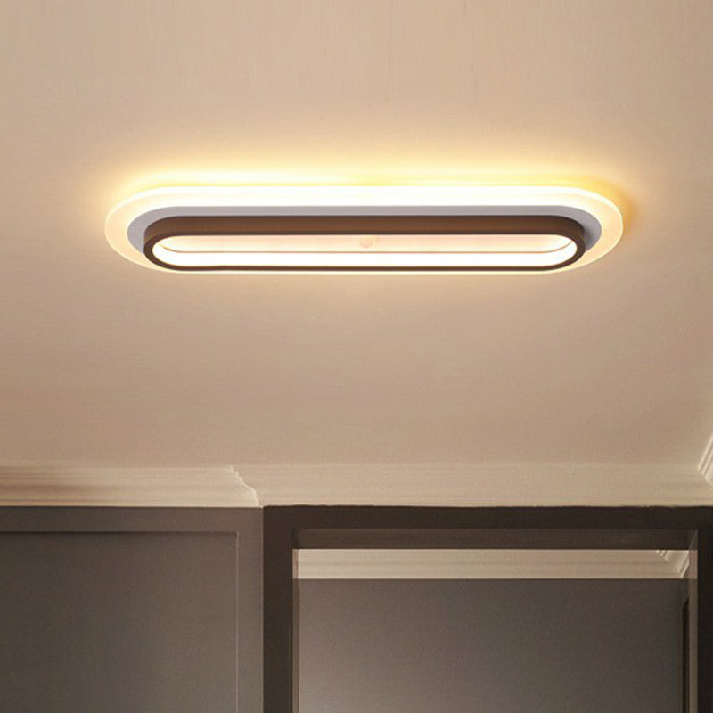 Coffee Linear Flush Ceiling Light Contemporary Metal LED Flush Mount Lighting Fixture for Corridor Coffee Warm Clearhalo 'Ceiling Lights' 'Close To Ceiling Lights' 'Close to ceiling' 'Flush mount' Lighting' 2228120