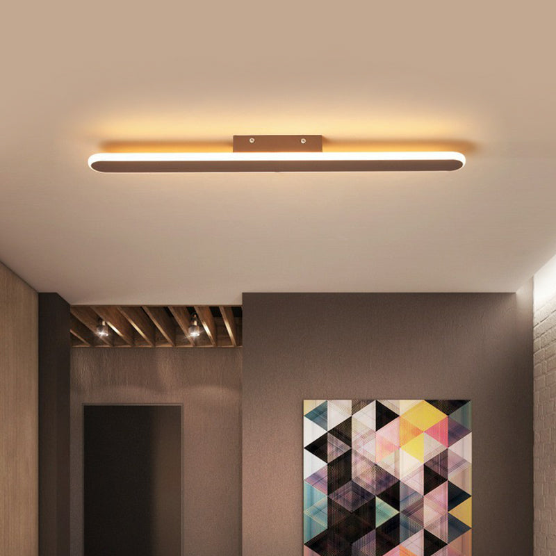 Linear Shaped Metallic LED Flush Mount Modern Coffee Flushmount Ceiling Light for Corridor Clearhalo 'Ceiling Lights' 'Close To Ceiling Lights' 'Close to ceiling' 'Flush mount' Lighting' 2228146