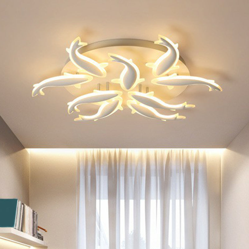 Fish Flush Mount Light Contemporary Acrylic White LED Semi Flush Ceiling Light for Living Room 9 White Warm Clearhalo 'Ceiling Lights' 'Close To Ceiling Lights' 'Close to ceiling' 'Semi-flushmount' Lighting' 2228183