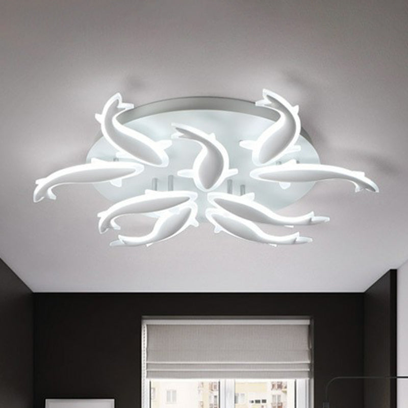 Fish Flush Mount Light Contemporary Acrylic White LED Semi Flush Ceiling Light for Living Room 9 White White Clearhalo 'Ceiling Lights' 'Close To Ceiling Lights' 'Close to ceiling' 'Semi-flushmount' Lighting' 2228185