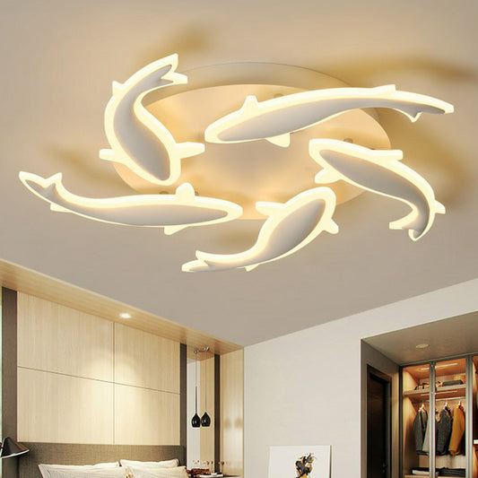 Fish Flush Mount Light Contemporary Acrylic White LED Semi Flush Ceiling Light for Living Room 5 White