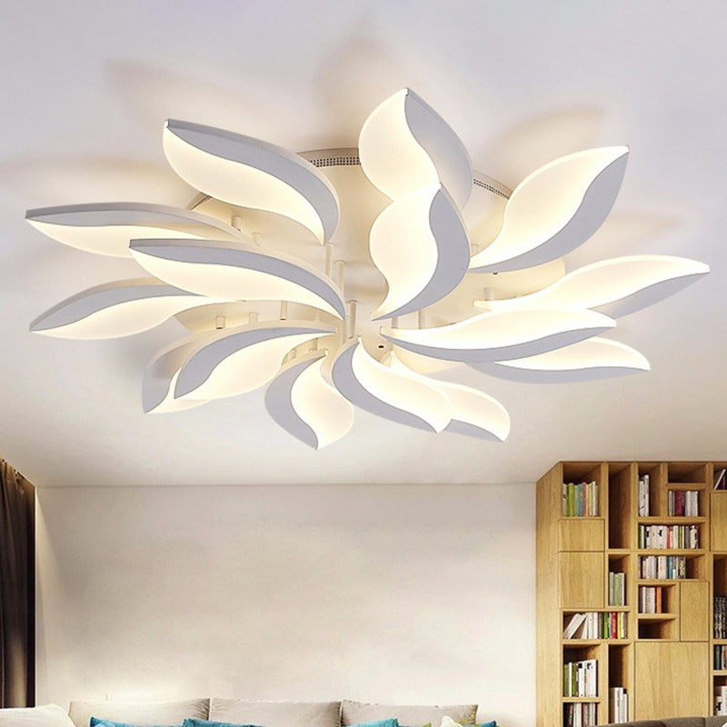 Simple Style Leaf LED Semi Flush Lighting Acrylic Living Room Ceiling Mounted Light Fixture in White 15 White Clearhalo 'Ceiling Lights' 'Close To Ceiling Lights' 'Close to ceiling' 'Semi-flushmount' Lighting' 2228195